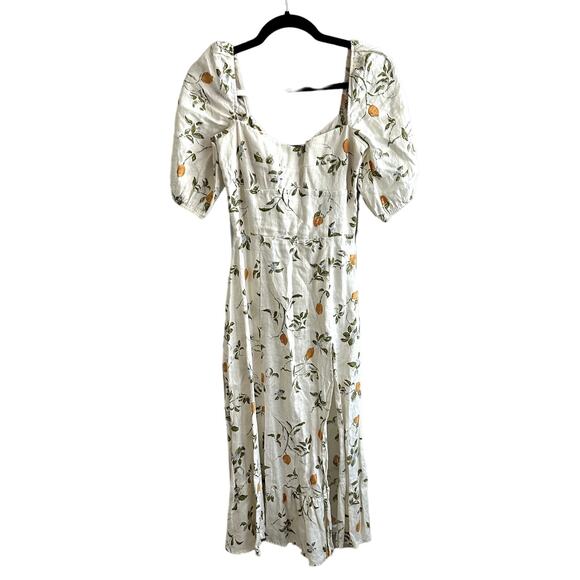 Reformation Belgium Linen Fruit Print Midi Dress Citron - Picture 2 of 5